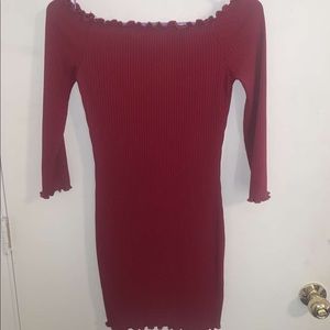 red skin tight dress